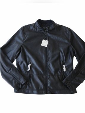 ZARA Men’s Black Faux Leather Moto Jacket Size L NWT Perforated